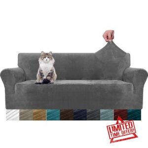 MAXIJIN Thick Velvet Sofa Covers 3 Seater Super Stretch Couch Cover for Dogs Cat Pet Friendly 1-Piece Elastic Furniture Protector Plush Sofa Slipcovers (3 Seater