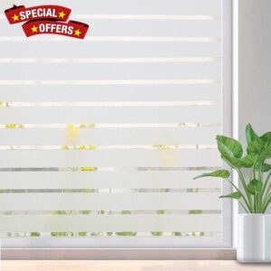 Lifetree Window Film Privacy Frosted Stripe Patterns Window Frosting Film No Glue Static Cling Stained Glass Film UV Protection Self Adhesive Window Sticker Cover for Home Office (Frosted,60 * 200cm)