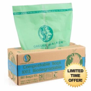 Greener Walker 10L-150Bags 100% Compostable Biodegradable Bin Liners 6L/10L/30L Food Waste Bags with EN13432 Certificate Caddy Kitchen Bin Liners