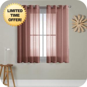 MRTREES Voile Curtains 63 Inch Drop 2 Panels Faux Linen Eyelet Sheer Curtain Panel for Bedroom Living Room Patio Door 55x63 Inch Drop 140cm x 160cm Wine Red