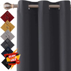Thermal Insulated Blackout Ring Top Eyelet Curtains for Bedroom Windows 90 x 54 Inches Charcoal Grey 2 Panels (90”(228cm) wide x 54”(137cm) long
