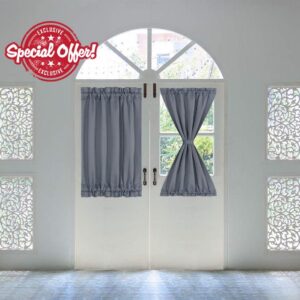 PiccoCasa Blackout French Door Curtain Panel - Blackout Door Curtain 25x40 Inches Solid Drapery with Tiebacks - 1 Panel