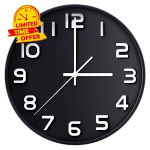 Wall Clock 12" Silent Non-Ticking Quartz Decorative Wall Clock 3D Large Number