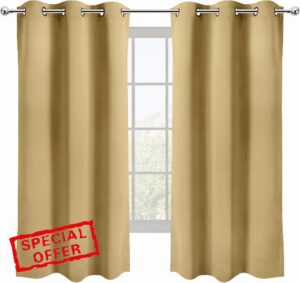 Utopia Bedding Biscotti Beige Blackout Curtains Grommet 2 Panels [42W x 45L Inches]