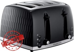 Russell Hobbs 26071 4 Slice Toaster - Contemporary Honeycomb Design with Extra Wide Slots and High Lift Feature