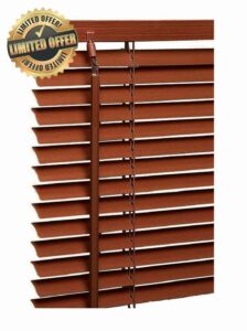 PVC wood grain Effect - window Curtains - Wand Control Shutters - 25mm Slats - 60cm x 213cm - Walnut Colour - Easy Fit Trimmable Blinds