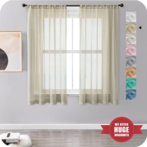 MRTREES Voile Curtains 54 Drop 2 Panels Faux Linen Rod Pocket Sheer Curtain Panel for Bedroom Living Room Patio Door 55x54 Drop 140cm x 137cm Biscui