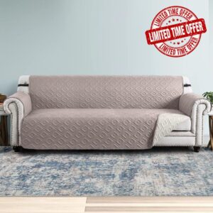 Imperial Rooms Sofa Covers 4 Seater Waterproof Sofa Slipcovers – Reversible Quilted Sofa Protectors For Pets & Kids Adjustable Elastic Straps Sofa Cover (Beige-Cream)