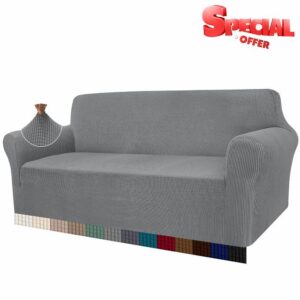 Granbest High Stretch Sofa Covers 4 Seater Soft Extra Large Couch Covers for Dogs Cats Jacquard Spandex Non Slip Sofa Slipcover Furniture Protector with Elastic Bottom (4 Seater