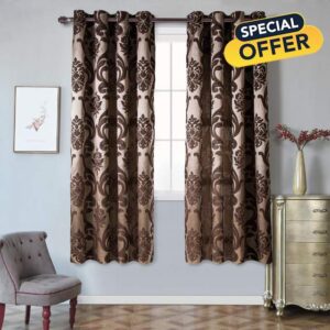NAPEARL Brown Curtains for Living Room-Damask Window Treatment Curtains with Floral Patterns