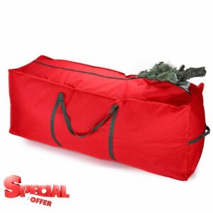 Vinsani® 7ft Christmas Xmas Tree Decoration Lights Presents Gift Zip Up Sack Fabric Storage Bag Waterproof Décor Accesories Organiser (108 x 30 x 30 cm) - Red