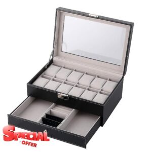 Uten 12 Watch Box Double-Layer Display Storage Watch Case Jewelry Collection Organiser Holde