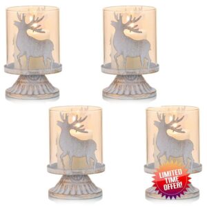Sziqiqi Vintage Antique Metal Pillar Candle Holders Set of 4