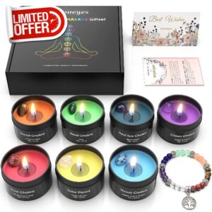 Chakra Candles with Premium Crystal and Healing Stones Luxury Meditation Scented Candles Gift Set for Women Stress Relief Spiritual Decor Healing Candles for Yoga