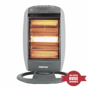 Geepas 1200W Halogen Heater | Instant Heating Portable Heater with 3 Heat Settings 400/800/1200W| Oscillation Function