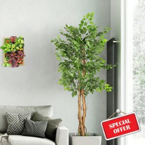 YOLEO 6FT Artificial Ficus Silk Tree Fake Ficus Tree with Lifelike Leaves Faux Plant for Living Room Bedroom Balcony Corner Office Deco