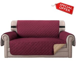 BellaHills Water Repellent Sofa Covers 2 Seater Sofa Protectors from Pets Reversible Loveseat Couch Covers Non-Slip Furniture Slipcovers with Elastic Straps for Pets Kids (Loveseat