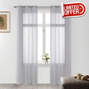 LAVANCE Net Curtains Eyelet Sheer Curtains 2 Panels 140 x 183cm Semi Transparent Volie Drapes for Bedroom Living Room Balcony Window Decorations
