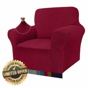 Granbest High Stretch Armchair Covers Super Soft Chair Covers for Living Room Jacquard Sofa Cover for Dogs Non Slip Chair Slipcover with Arms Furniture Protector (1 Seater