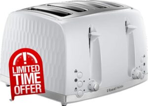 Russell Hobbs 26070 4 Slice Toaster - Contemporary Honeycomb Design with Extra Wide Slots and High Lift Feature