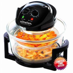 Schallen 17L 2 in 1 Deluxe Black & Glass Air Fryer Deep Fat Free Frying Healthy Halogen Cooker + Accessories Included