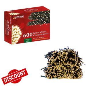 The Christmas Workshop 76230 600 Warm White LED Chaser Christmas Lights / Indoor or Outdoor Fairy Lights / 41.9 Metres / 8 Light Modes / Great For Christmas