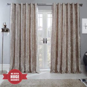 Sienna Crushed Velvet Eyelet Ring Top Pair of Fully Lined Curtains - Natural 46" x 72"