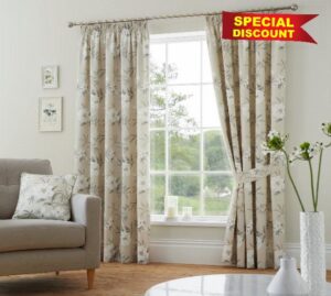 Dreams and Drapes Design - Eve - Pair of Pencil Pleat Curtains With Tie - Backs - 46 Width x 54 Drop (117 x 137 cm) in Natural