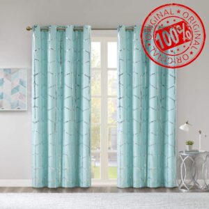 Intelligent Design Raina Total Blackout Metallic Print Grommet Top Single Curtain Panel Thermal Insulated Light Blocking Drape for Bedroom Living Room and Dorm