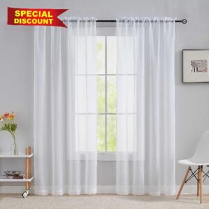 Home Brilliant Window Treatment Set of 2 Net Curtains White Sheer Curtains Drapes for Privacy