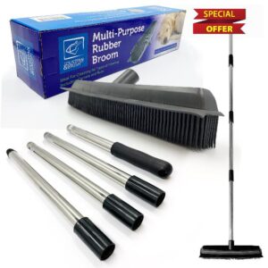 Rubber Broom Carpet Brush Indoor Floor & Carpet Sweeper Silicone Bristle Remove Pet Cat Dog Hair From Flooring Pile Rug with Long Collapsible Handle Kitchen Floor Cleaning Sweeping Brush Rake