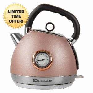 SQ Professional Epoque Pink Electric Kettle with Rose Gold Accents & Temperature Display - 2200W - 1.8L Stainless Steel