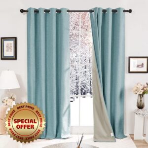 Deconovo Full Blackout Curtains Faux Linen Eyelet Energy Saving Thermal Curtains Noise Reduction Curtains for Living Room Stone Blue W52 x L84 Inch One Pai