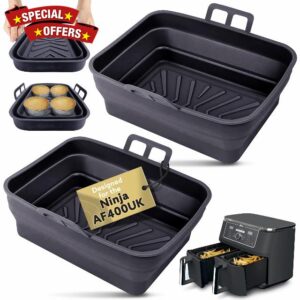 Tydi 2x Premium Silicone Air Fry Liners for Ninja AF400UK 9.5L & Tower T17088 - 21 x 16 x 4.5 cm Ninja Air Fryer Liners - Made Specifically for the Ninja AF400 - Reusable Air Fryer Liners Accessories
