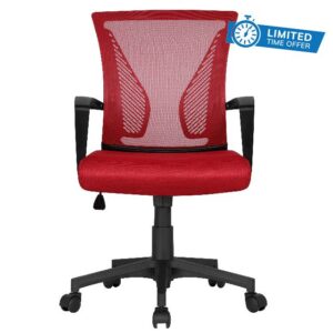 Yaheetech Ergonomic Office Chair Adjustable Desk Chair Computer Swivel Chair with Back Support and Height Adjustable for Home Study Red