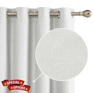 Deconovo 100% Blackout Curtains Thermal Insulated Faux Linen Bedroom Eyelet Curtains 46 x 72 Inch Light Beige Two Panels