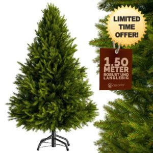 CASARIA® Green Artificial Fir Christmas Tree | With Black Metal Base | 5ft Xmas Tree With Stand | Realistic PVC Fire Retardant | Quick & Easy Assembly | 150cm / 5f