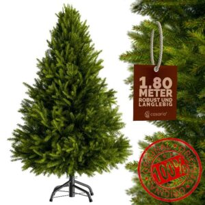 CASARIA® Green Artificial Fir Christmas Tree | With Black Metal Base | 6ft Xmas Tree With Stand | Realistic PVC Fire Retardant | Quick & Easy Assembly | 180cm / 6f