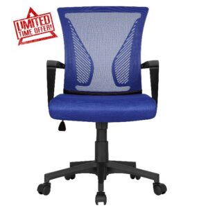 Yaheetech Adjustable Desk Chair Executive Computer Chair Ergonomic Office Swivel Chair with Comfy Lumbar Back Support Arms and Wheels for Home Work or Study Blue