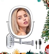 Rechargeable Cosmetic Mirror with 1X/7X Magnification LED Lighting, Dimmable Shaving Mirror, 3 Co...