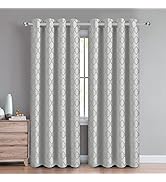 Eyelet Lined Curtain for Bedroom window - Heavy Jacquard Floral Pattern Grommet Top Curtains Set ...