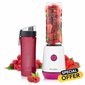 Breville Blend Active Personal Blender & Smoothie Maker | 350W | 2 Portable Blend Active Bottles (600ml) | Leak Proof Lids | White & Pink [VBL248]