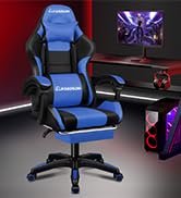 ELFORDSON LED Gaming Chair, 8-Point Massage Computer Office Chair with Lumbar Support Footrest 82...
