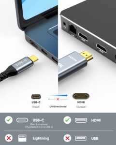 4K@30Hz UHDThunderbolt 3 to HDMI Cable[Anti-Interference][Gold-Plated] Compatible for iPhone 15 Pro