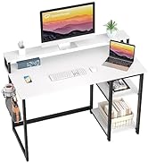 GreenForest Computer Desk with Full Monitor Stand and Reversible Storage Shelves,100cm Home Offic...