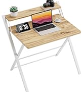GreenForest Small Folding Desk No Assembly Required,24.8 x 17.7 inch 2-Tier Computer Desk with Sh...