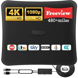TV Aerial Indoor with 480+ Miles Long Range-Amplified Smart Digital 4K 1080P