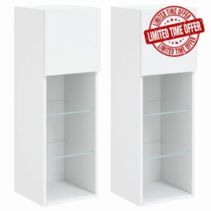 idaXL Wall-Mounted TV Cabinets with LED Lights – 2 pcs Engineered Wood Media Units With Storage Space