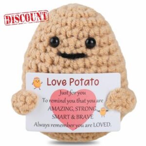 AFORENTIER Funny Love Potato Mini Knitted Wood Potato Doll with Positive Card Cute Positive Boyfriend Girlfriend Gifts Valentine Birthday Thanksgiving for Your Love