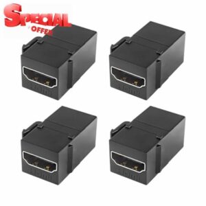 XMSJSIY HDMI Keystone Coupler Female to Female Wall Outlet Jack Adapter High-Speed 4K Insert for Standard Keystone Wall Plates - 4PCS (Black)